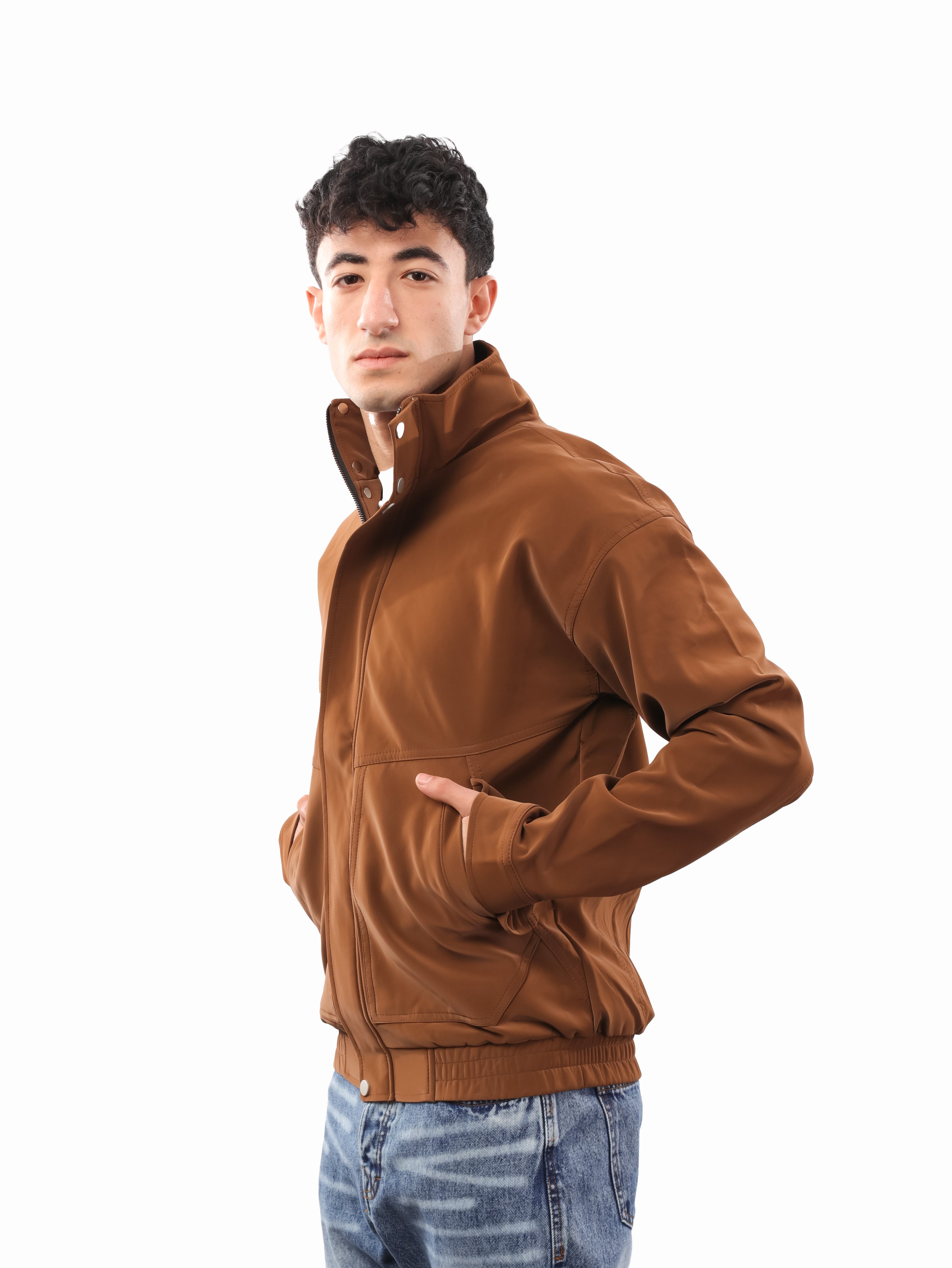 جاكيت جلد سادة بياقة