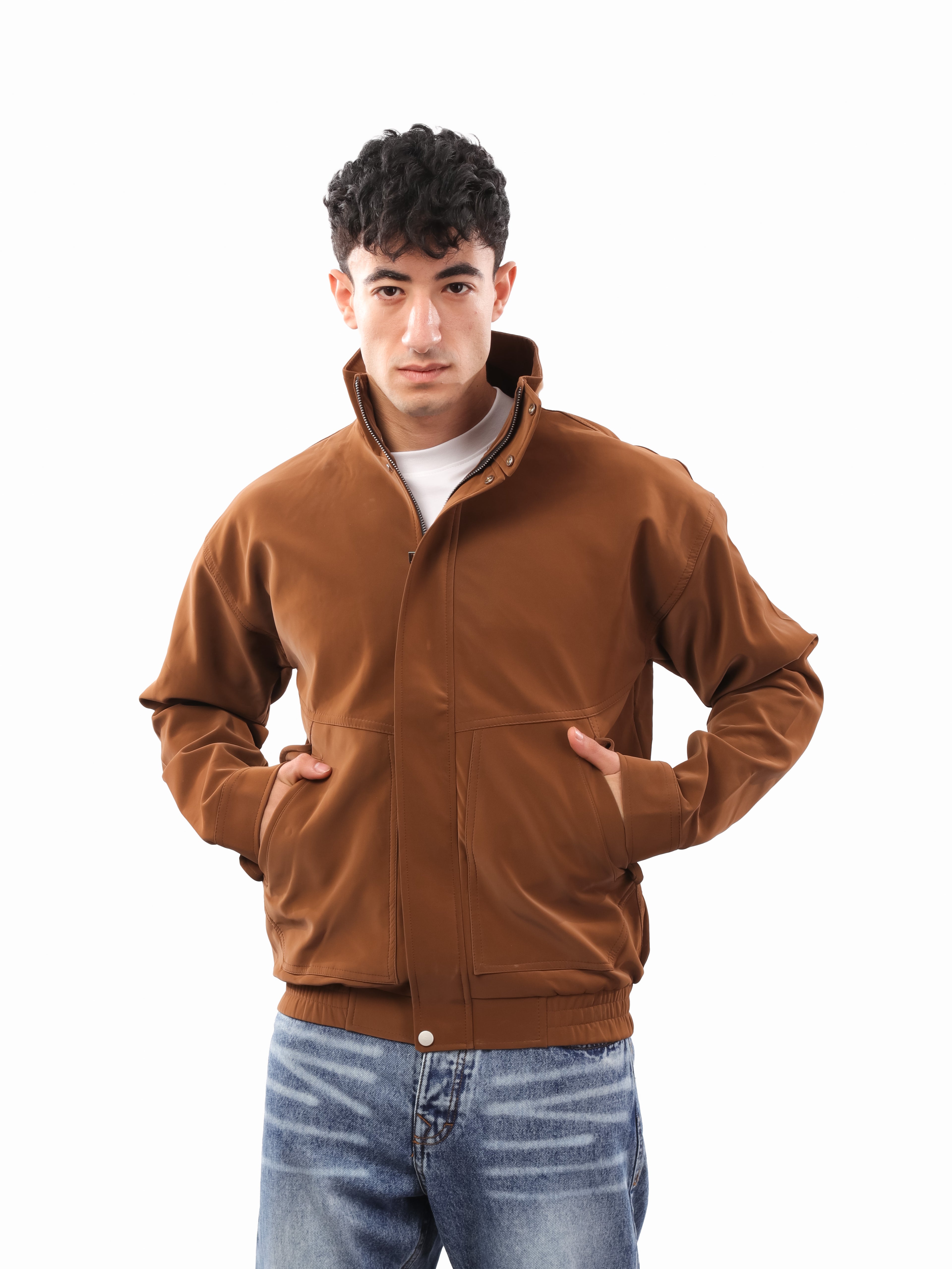 جاكيت جلد سادة بياقة